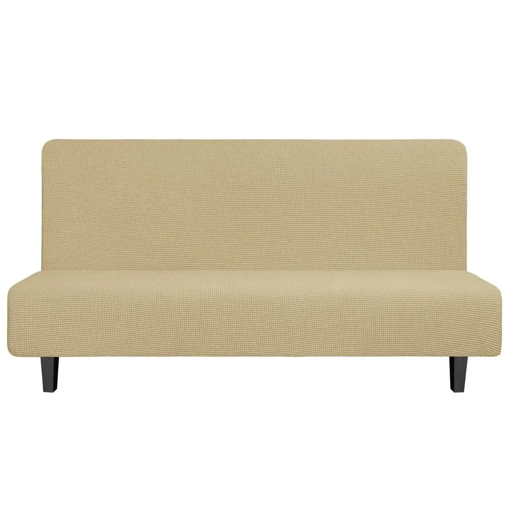 Stretch Futon Slipcover Armless Furniture Protector, Jacquard Fabric (Beige)